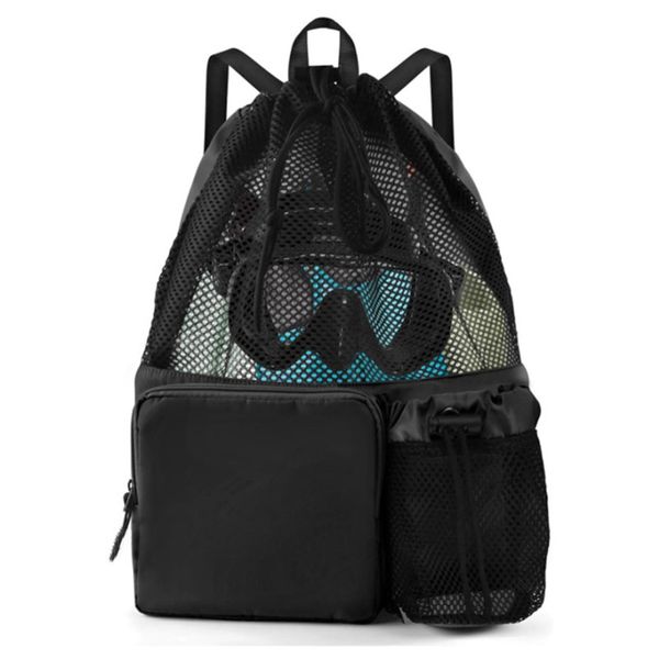 Mesh Drawstring Swim Backpack with Wet Pocket Beach Sports Bag