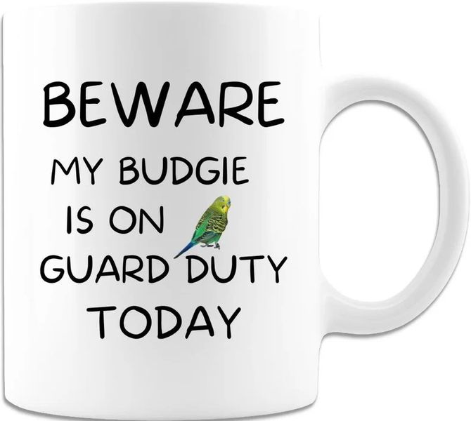 Beware My Budgie Is On Guard Birthday Christmas Bird Lover Gift Mug