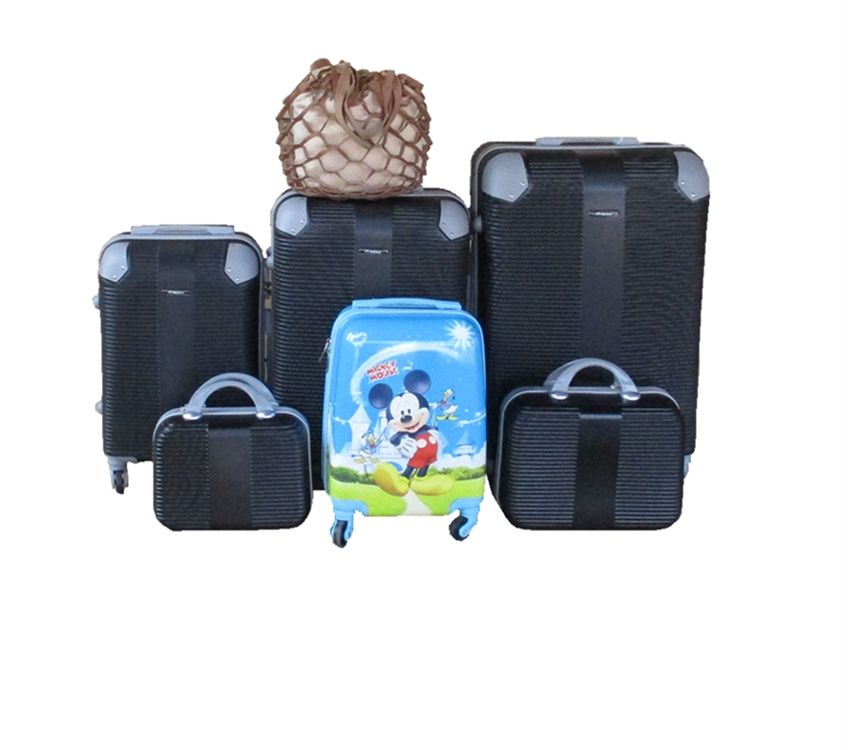 5-Piece ABS Luggage Set with Mickey Mouse Kids Case & Ladies' Bag - Black