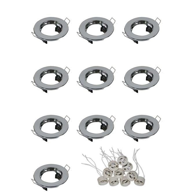 MrSmart - Chrome Downlight Fittings With FREE GU10 Holders - Pack Of 10.