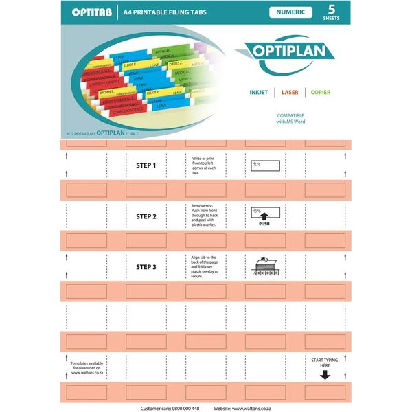 Optiplan Opti Tabs Numeric A4 40up (Pack 200) Light Silver x 2
