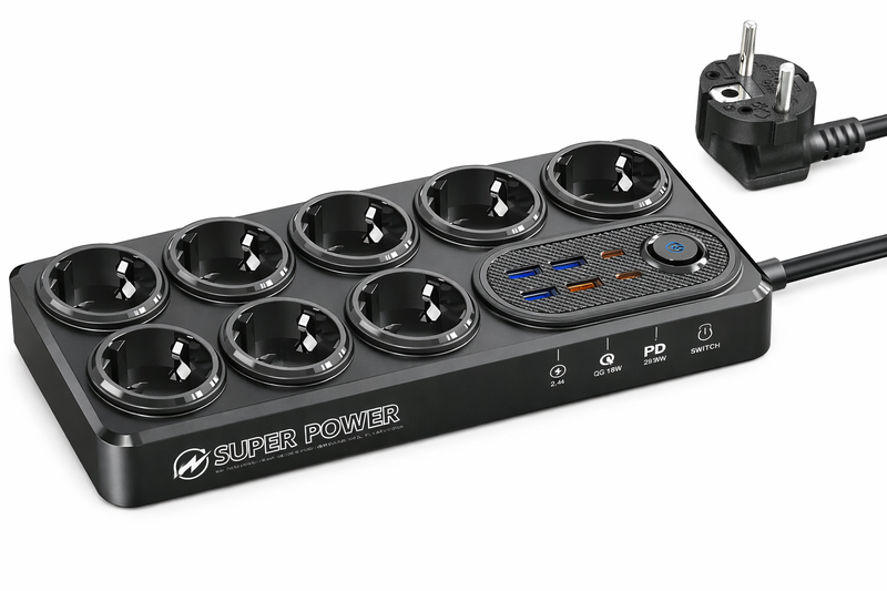 Moxom MX-ST22 14 IN 1 Power Strip With 2 PD/QC, 8 Socket,4 USB,2 Type-C