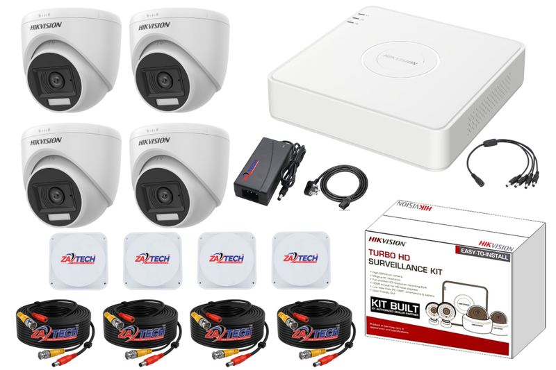 Hikvision 4CH CCTV Dome Kit with Zatech Junction Box &amp; Ready-Made Cables