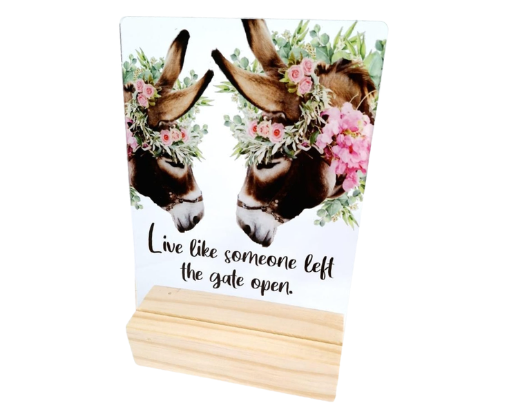 Perspex Quote Board - Two Donkeys With Flowers Quote