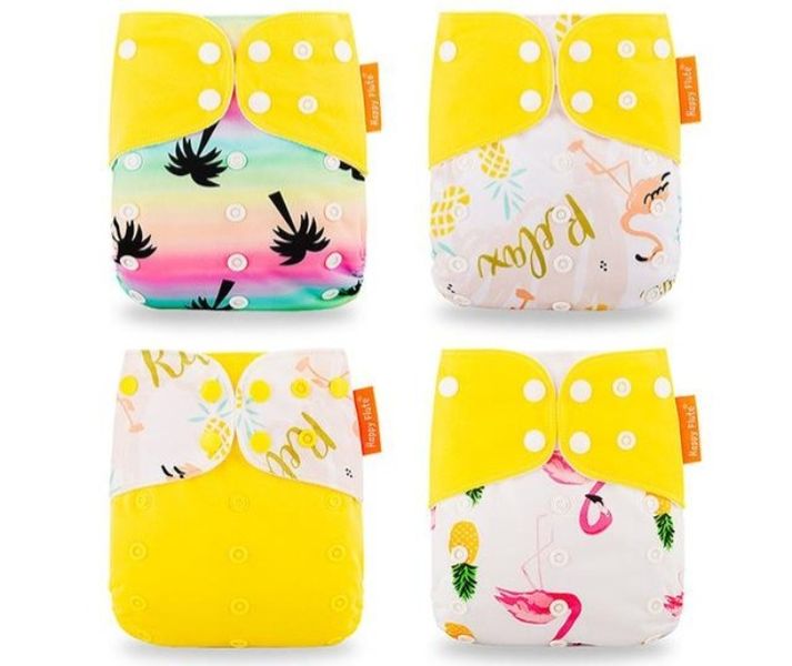 Happy Flute Yellow 4 Pack Reusable Baby Diapers image