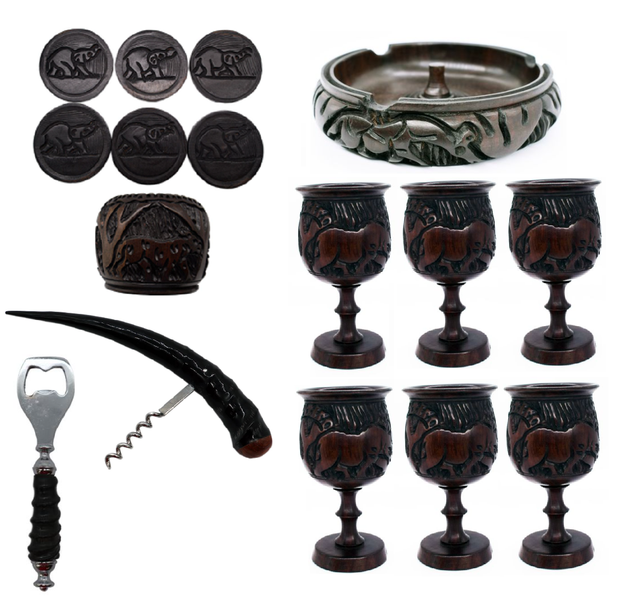 5 Piece Exquisite Hand Crafted Ultimate Bar Set Combo - Springbok Horn