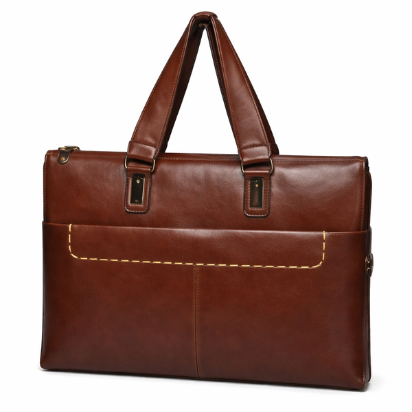 PU Leather Slim Document Briefcase with Top Handles - Brown