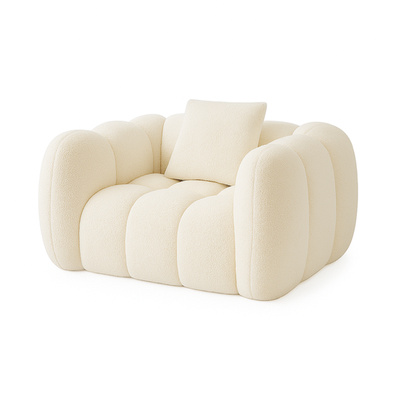 Ziyane Modern Plush Teddy Fabric Armchair - Cream | In a Box &amp; Compressed