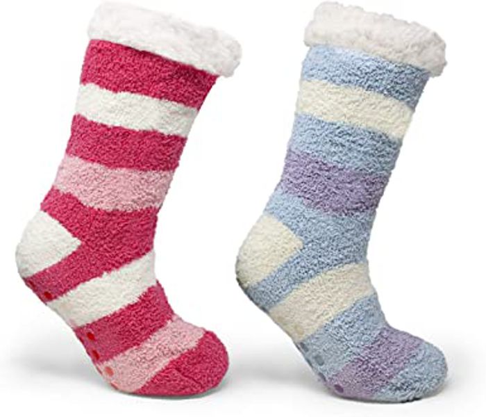 Winter Women Slipper Socks - High Fuzzy-Fleece Lined - 2 Pack