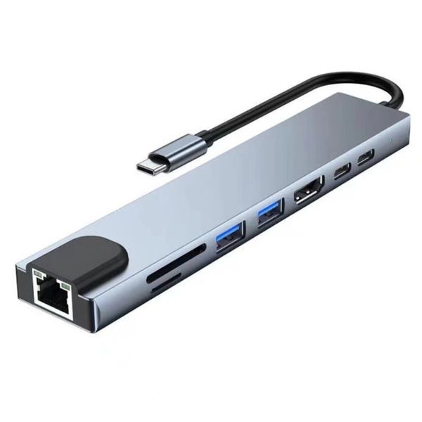 8-in-1 Type C Hub with 4K HDMI, USB 3.0, RJ45, SD/TF Reader and 87W PD