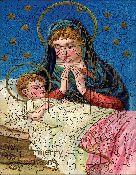 Christmas Postcard: Vintage Madonna &amp; Child - 88 pieces wooden puzzle