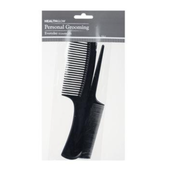 Health Glow - 2 Piece Plastic Comb Set - Pack of 5