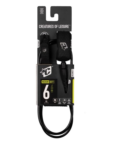 Creatures Reliance 2.0 Medium Duty 6ft - Surfboard Leash Black Silver