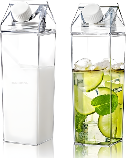 2 Pieces Clear Milk Carton Container Plastic Water Bottle 1L Juice Box