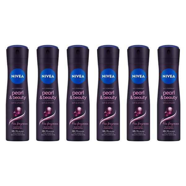 NIVEA Pearl &amp; Beauty Black Pearl 48h Deodorant Spray - 6 x 150ml