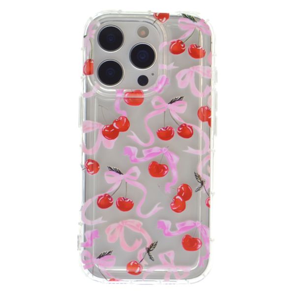 Red Cherry &amp; Pink Bow Design Protective Case With Bubble Edge -Transparent