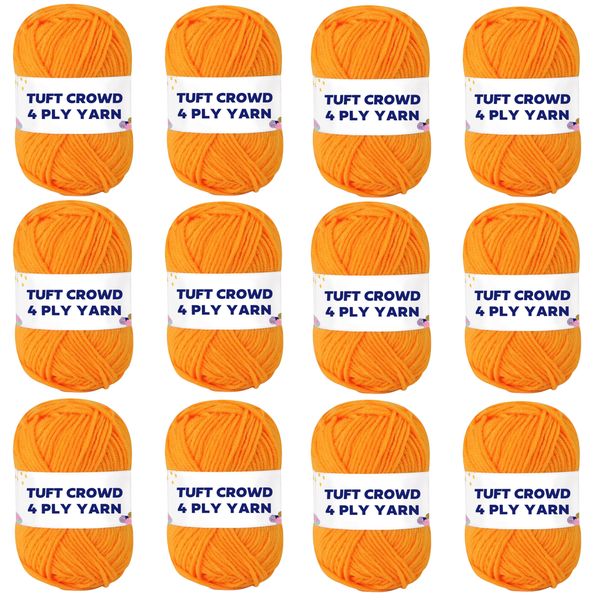 TUFT CROWD - Orange Yarn, 4-ply Tufting Yarn ( 12 x 25g ) , Single Colour