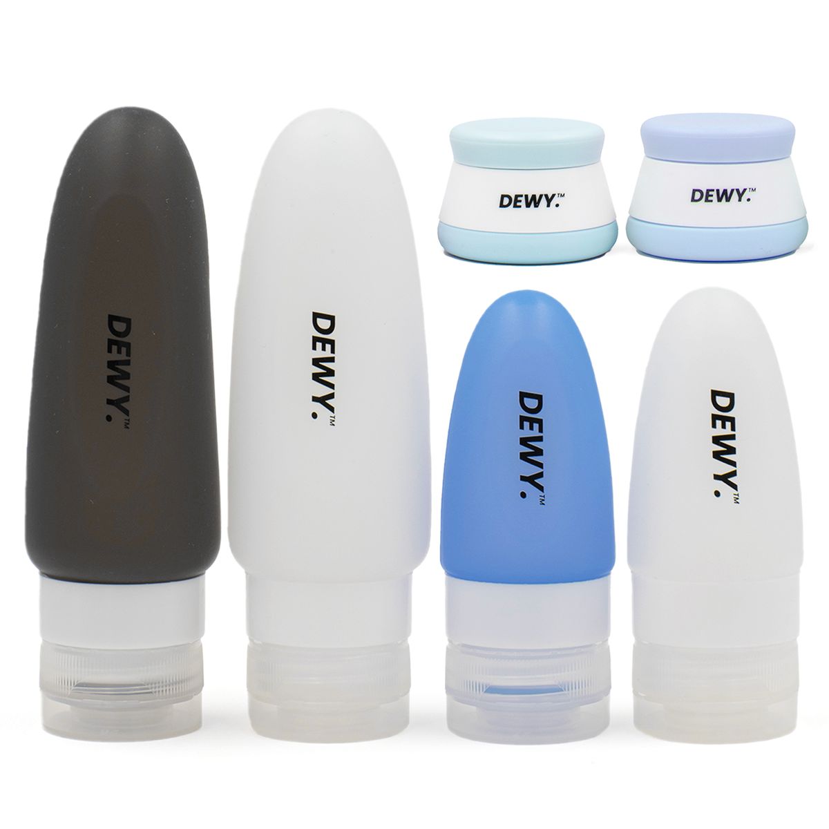 Dewy - Leakproof Silicone Travel Bottle & Cream Jar Set - 6-Piece (Blue)