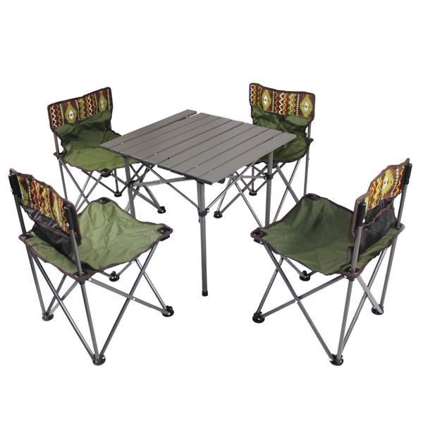 54x50x50cm Folding Camping Table &amp; Mini 4 Piece 38x34x58 Chair Set FX7046-1