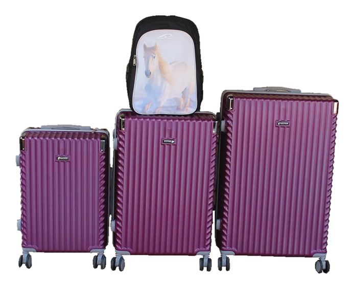 3-Piece ABS Luggage Set with Spinner Wheels + Horse Backpack - Purple