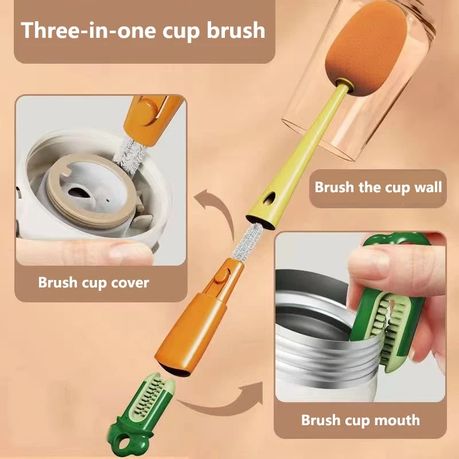 3-in-1 Multifunctional Cup Lid Brush Crevice Cleaning Brush Feeding Bottle Brush Cup Mouth Groove Washing Tool - Red
