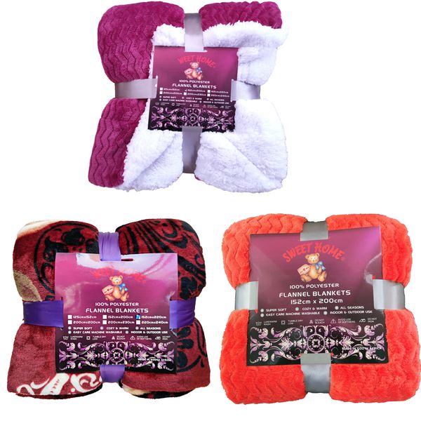 Silky,Soft,Warm Flannel Blanket-3 Pieces‘ Value Pack