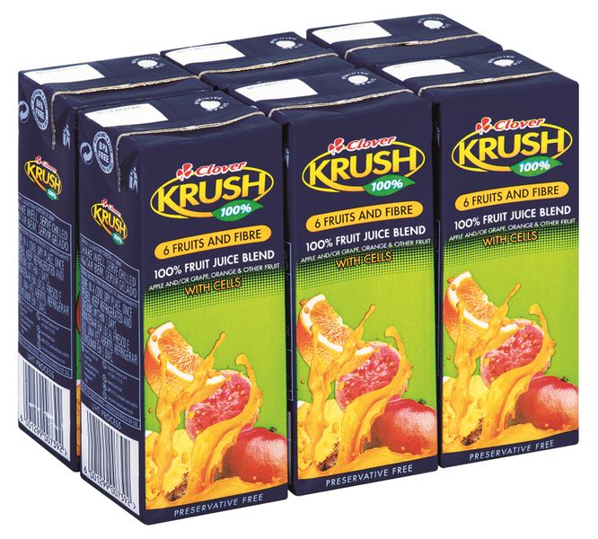 Krush 100% Fruit Juice UHT 6 Fruits &amp; Fibre 6x200ml
