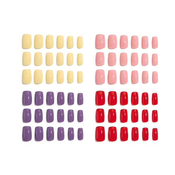 4Pack (24 Piece) Lasting False Nails In Mixed Colors Glossy Tips