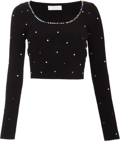Quiz - Women Black Embellished Knit Cropped Jumper