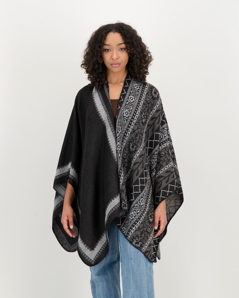 SKA Boho Winter Tribal Flower Cashmere Warm Shawls - Black Grey | Buy ...