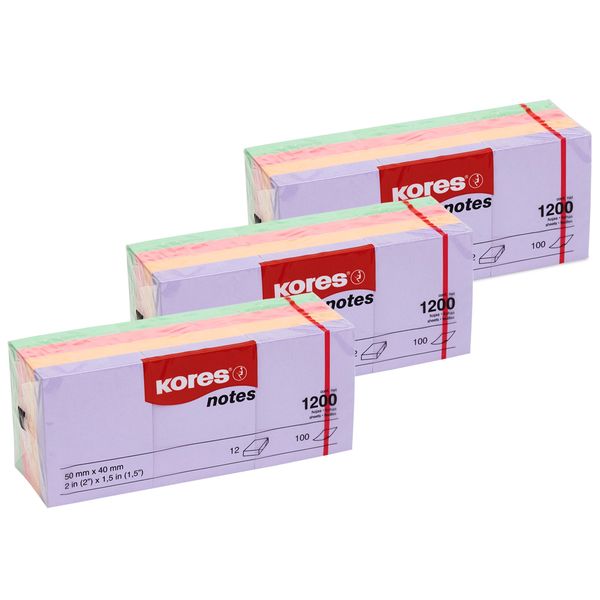 Kores Multi-Colour Pastel Notes 50x40mm 12 Pieces - 2+1 Kit