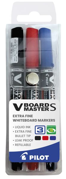 Pilot V Board Master S Extra Fine Whiteboard Markers - Wallet of 3