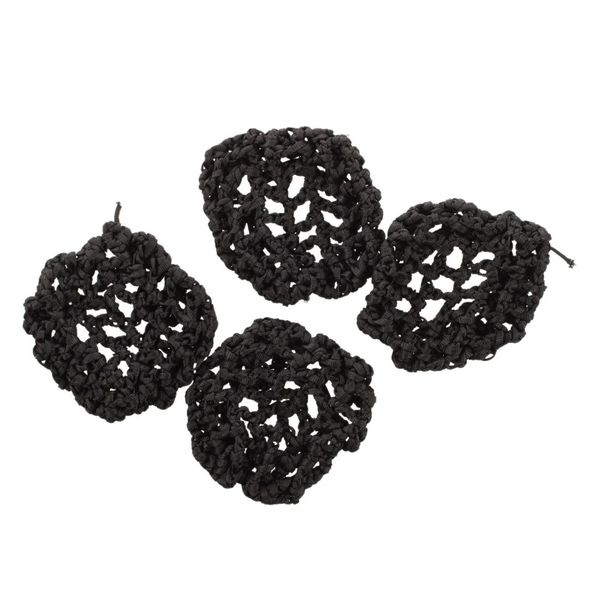 Hotel Waitress Elastic Nylon Black Net Bun Hair Covers Ornament 4 Pcs
