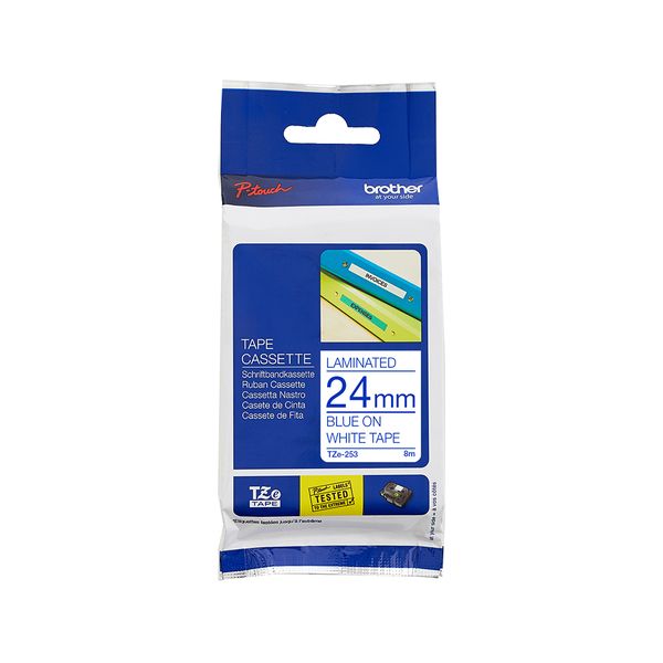Brother TZe-253 Blue on White Laminated Tape 24mm