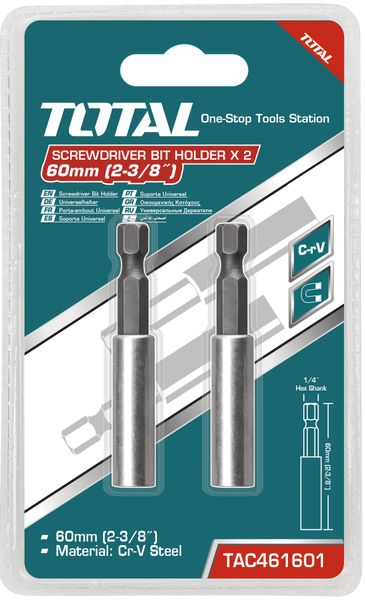 Total Tools Screwdriver Bit Holder 2Pcs Set 60mm (3 Sets)