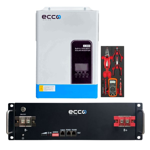 Ecco 3.5kw Hybrid Inverter 25.6V Lithium Battery and Ampro 6P Electrician