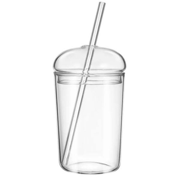 Glass Cup with Lid &amp; Straw - 450ml