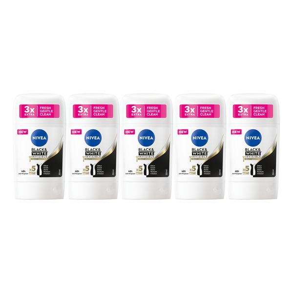NIVEA Black &amp; White Silky Smooth Anti-perspirant Stick Deodorant, 5x50ml