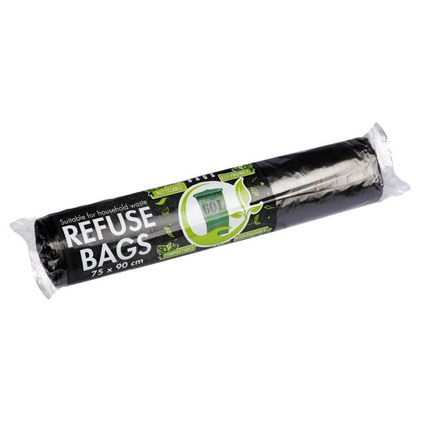 Biodegradable Black Refuse Bags 75cm x 90cm (10 Bags per Roll) Pack of 2