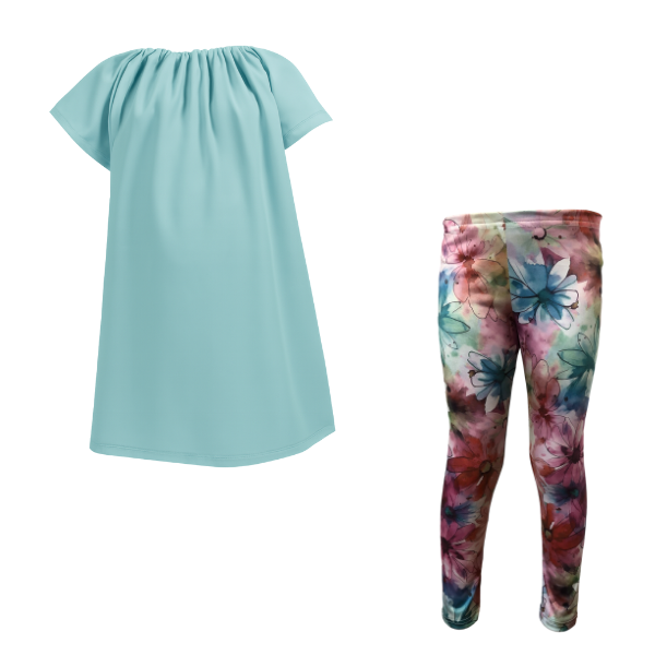 Baby/Toddler/Kids-Gathered Peasant Neck-Top &amp;Capri Legging-W-Duck Egg Multi