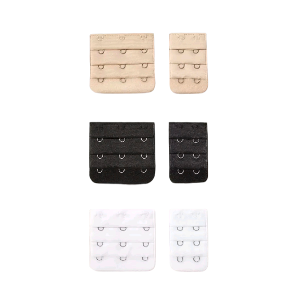 Bra Extension Hook Set, Black, White, and Nude, 6 Pc