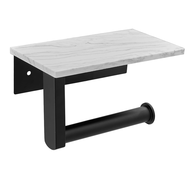 Marble Toilet Paper Holder with Shelf Black