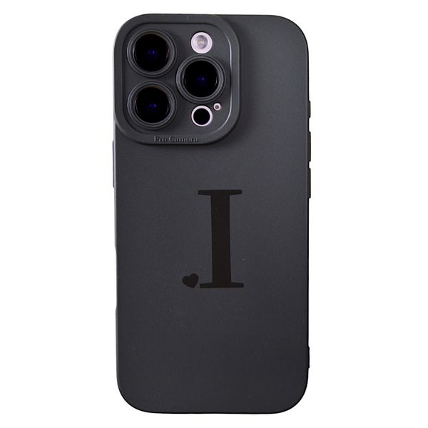 Phone Case with Initial 'I' Print and Pro Cam Compatible with Iphone 16 Pro - Matte Black