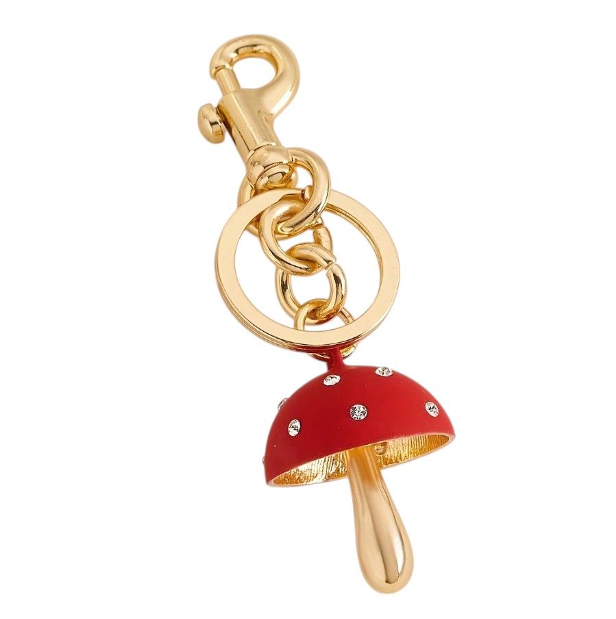 Mushroom Charm Keychain With Gold-Tone Clip & Crystal Accents