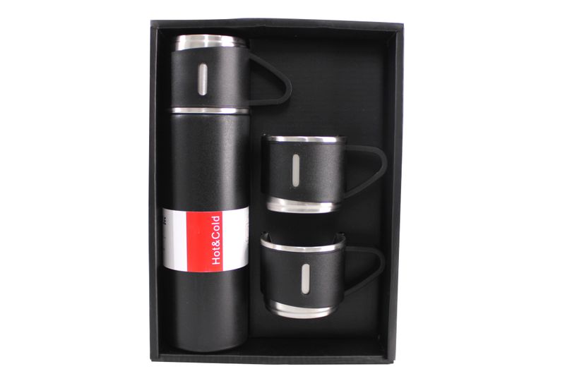 500ml Stainless Steel Double Wall Thermos Vacuum Flask &amp; 3x 180ml Cups