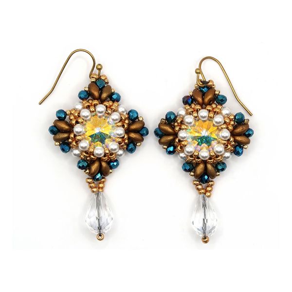 Statement Earrings Swarovski Elements Crystal Pearls Blue Brown