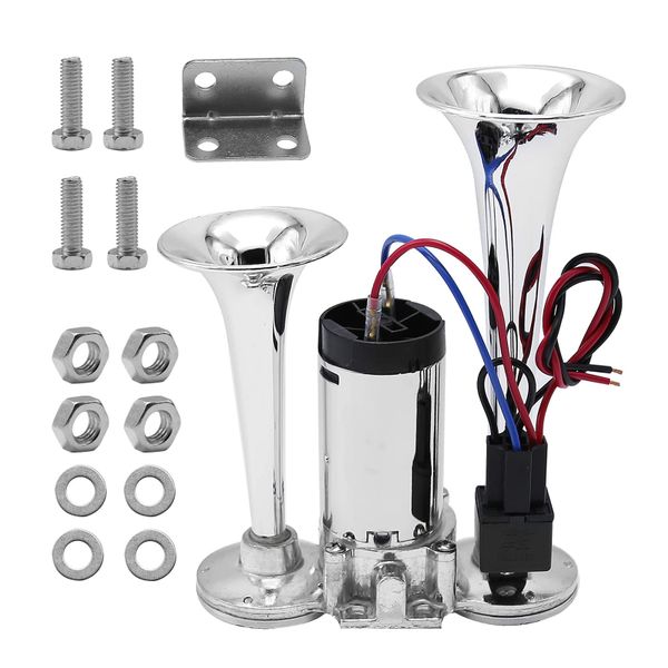12V Dual-Horn Air Horn Set, 130dB Truck and Train Horn