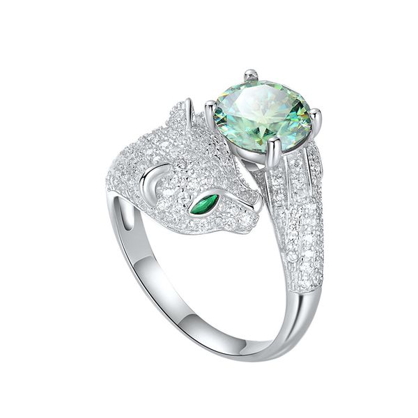 S925 Silver 2 ct Moissanite Leopard Open Ring