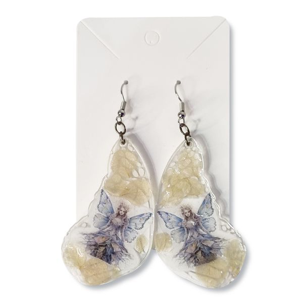 White-Transparent Resin Fairy Drop &amp; Dangle Earrings