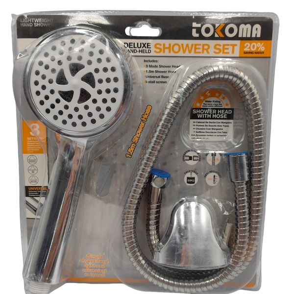Tokoma Deluxe Hand-Held Shower Set (3 Mode, 1.5m Hose, 20% Water Saving)